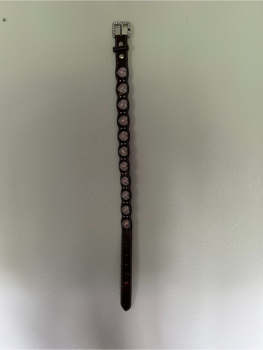 Nocona Brown Leather Kids Belt with Pink Crystal Accents
